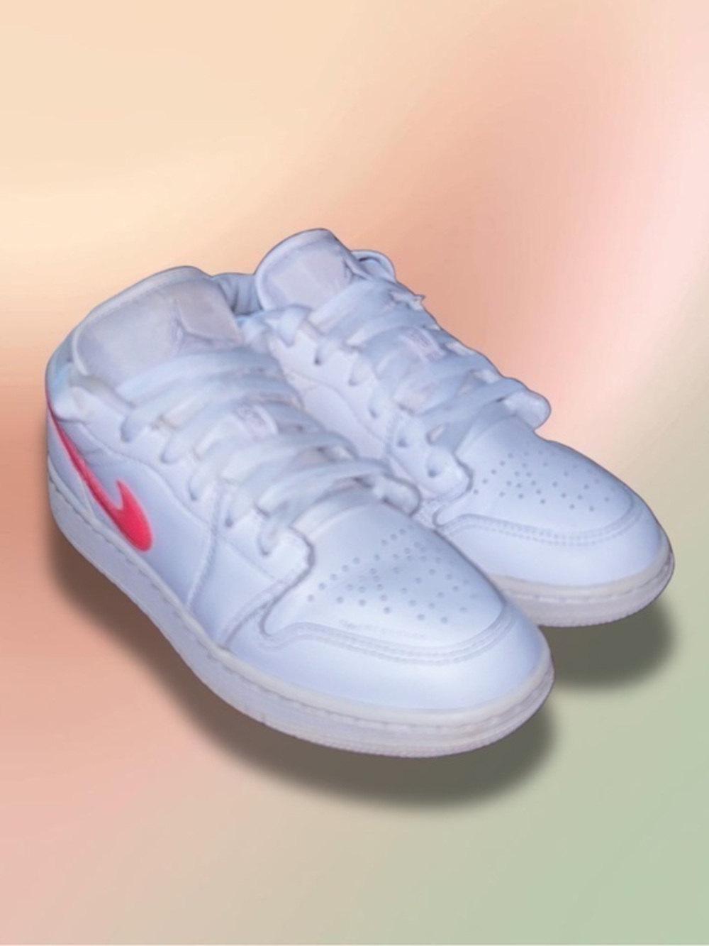 Jordan 1 Low White Neon Youth Shoes Size 4.5Y CW7035-100